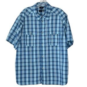 ROSSIGNOL Short Sleeve Button Down Blue Plaid Men's Casual Shirt Size L